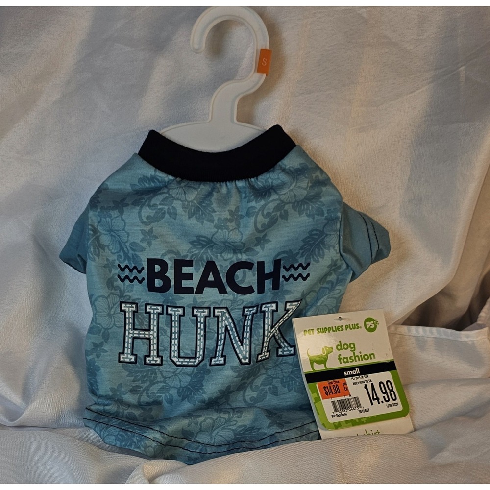 Pet Apparel Dog Tshirt, "Beach Hunk" SMALL, Blue, #321‎